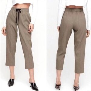 Aritzia Babaton Sz M Day Linen Cropped Brown Kaki Pants